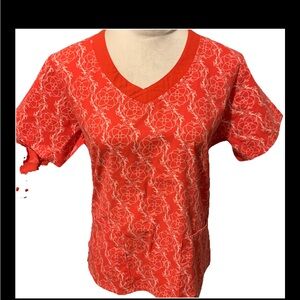 Y2K Apple Bottoms Red Floral Scrub Top Medium